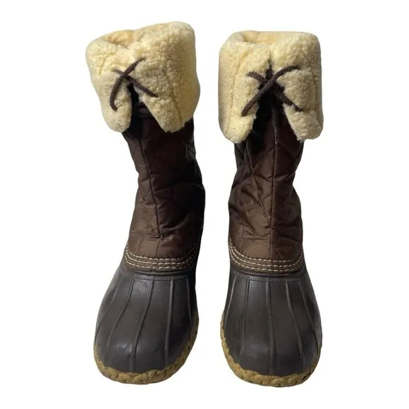 Vintage L.L. Bean Women’s Shearling Wool Lined Brown Winter Duck Boots