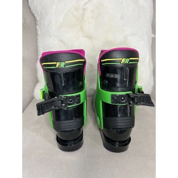 Vintage Made In Italy Raichle Ski Boots Neon Green Purple 251mm