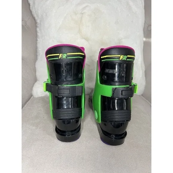 Vintage Made In Italy Raichle Ski Boots Neon Green Purple 251mm