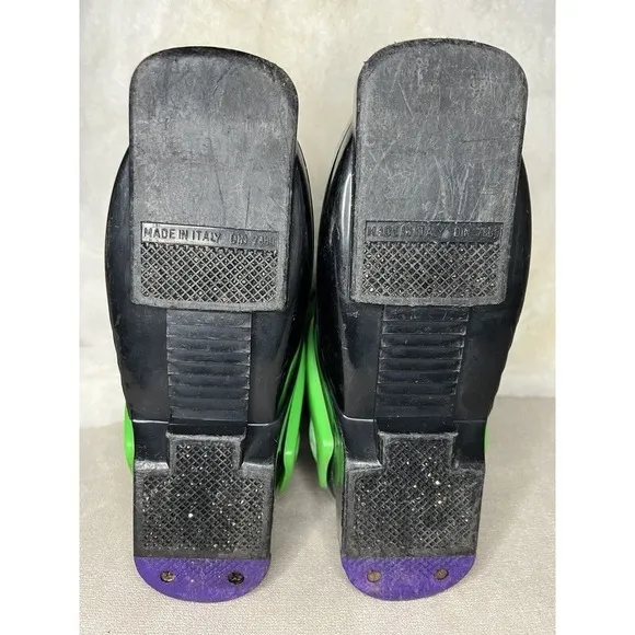 Vintage Made In Italy Raichle Ski Boots Neon Green Purple 251mm