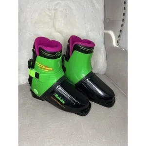 Vintage Made In Italy Raichle Ski Boots Neon Green Purple 251mm