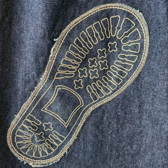 Vintage Raw Blue Jeans Embroidered Boot Baggy Skate Hip Hop Y2K Mens 34/32
