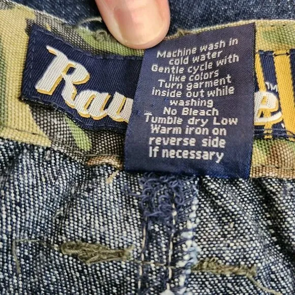 Vintage Raw Blue Jeans Embroidered Boot Baggy Skate Hip Hop Y2K Mens 34/32