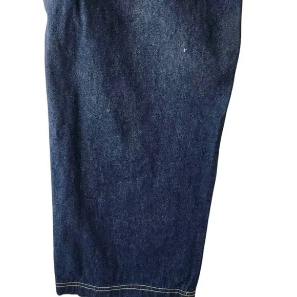 Vintage Raw Blue Jeans Embroidered Boot Baggy Skate Hip Hop Y2K Mens 34/32