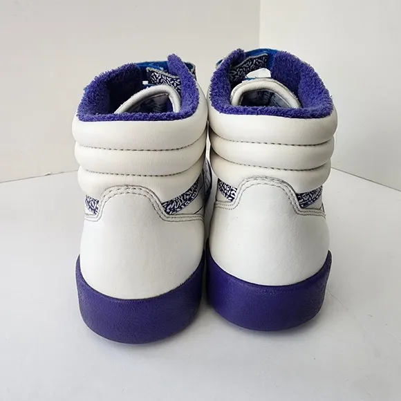 Vintage Reebok Classic Freestyle Hi-Top Sneakers White Purple Blue Kids 4.5
