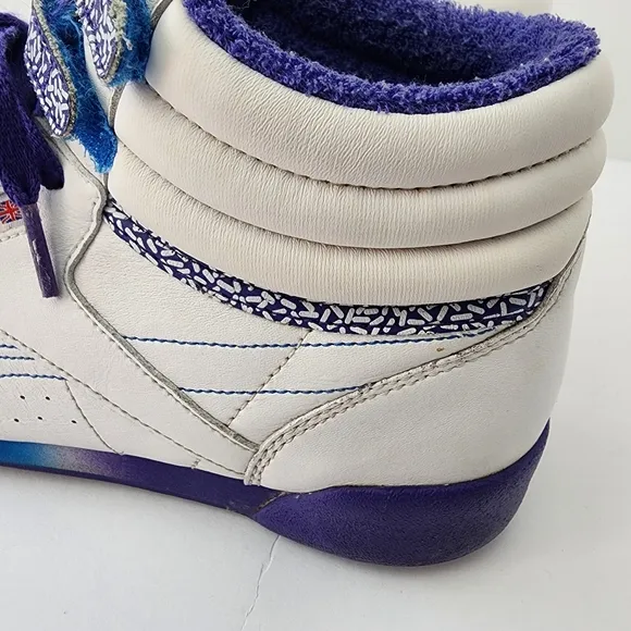 Vintage Reebok Classic Freestyle Hi-Top Sneakers White Purple Blue Kids 4.5