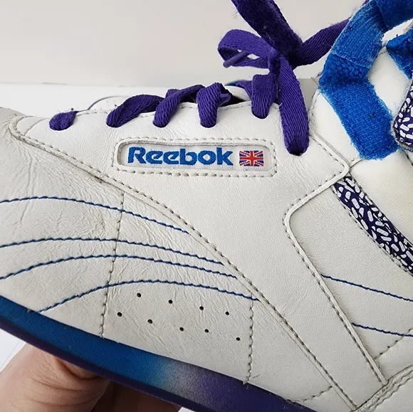 Vintage Reebok Classic Freestyle Hi-Top Sneakers White Purple Blue Kids 4.5