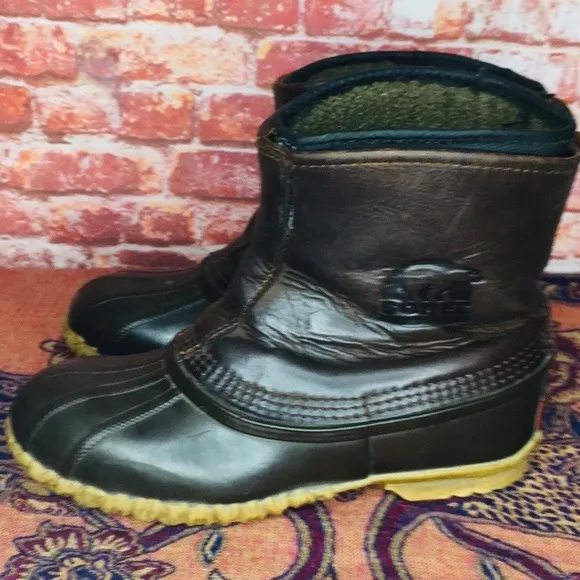 Vintage Sorel Brown and Black Water Proof Low Leather Duck Boots