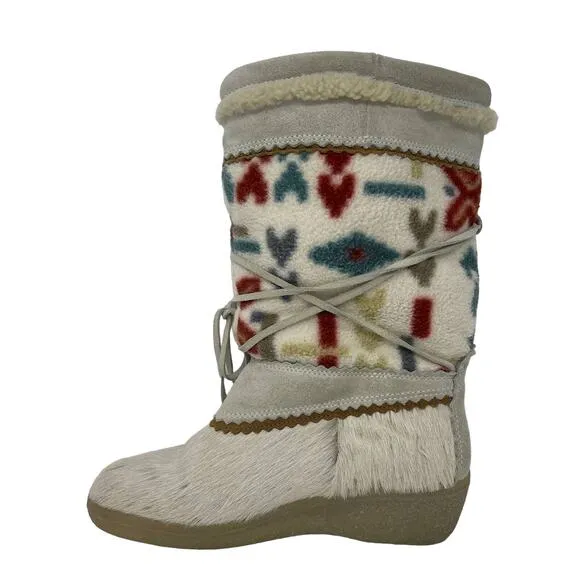 VINTAGE Technica Goat Fur, Suede and Fleece Aprés Ski Boots Made in Italy Sz 38