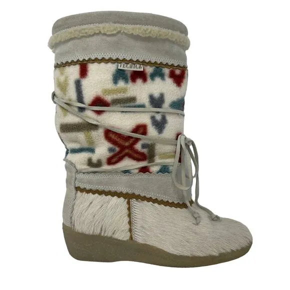 VINTAGE Technica Goat Fur, Suede and Fleece Aprés Ski Boots Made in Italy Sz 38