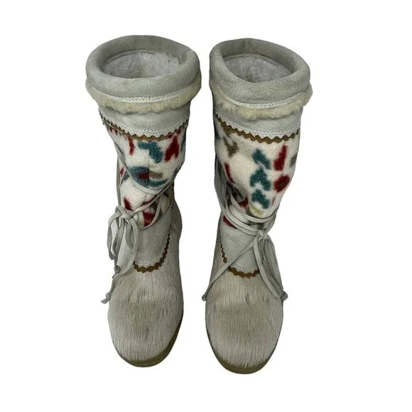 VINTAGE Technica Goat Fur, Suede and Fleece Aprés Ski Boots Made in Italy Sz 38