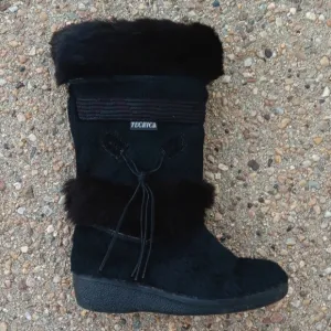 Vintage Tecnica Apres Ski Black Fur Winter Boots Womens  Sz 7