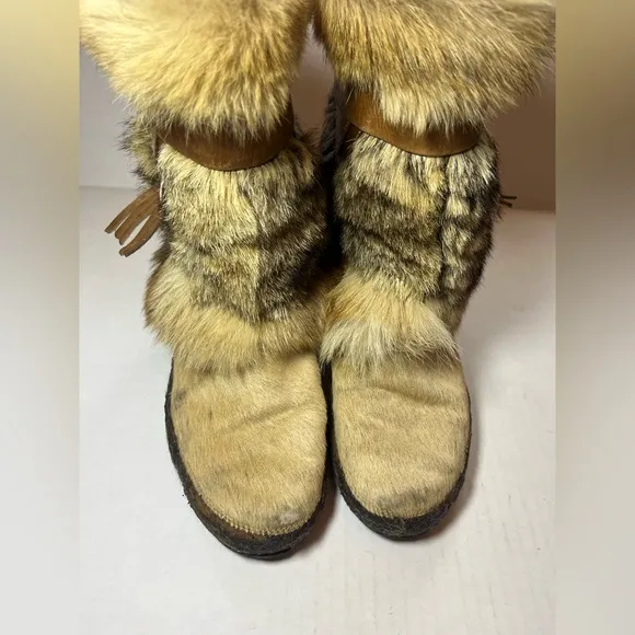 Vintage Tecnica Italian CoyoteFur &amp; Cowhide Apres-Ski Boots SZ 6.5