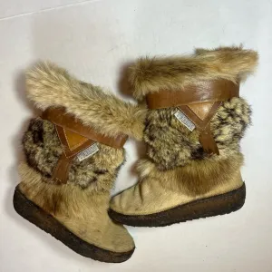 Vintage Tecnica Italian CoyoteFur &amp; Cowhide Apres-Ski Boots SZ 6.5