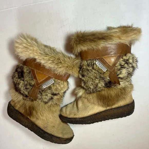 Vintage Tecnica Italian CoyoteFur &amp; Cowhide Apres-Ski Boots SZ 6.5