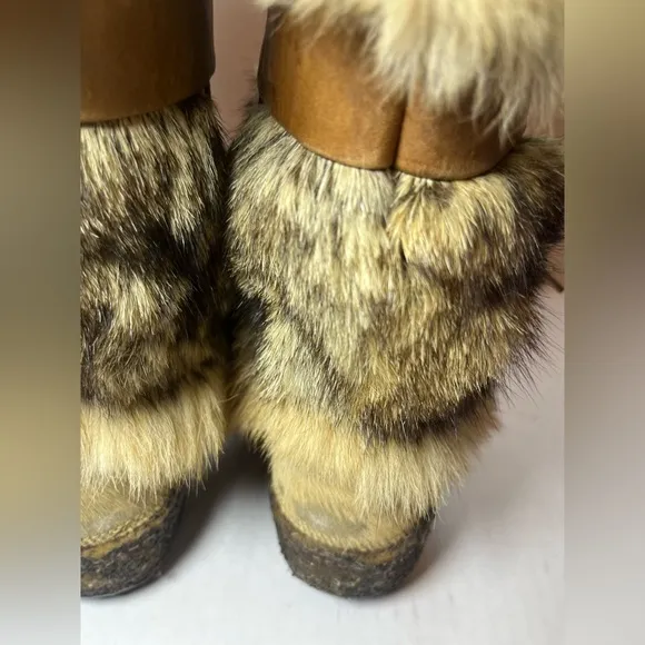 Vintage Tecnica Italian CoyoteFur &amp; Cowhide Apres-Ski Boots SZ 6.5