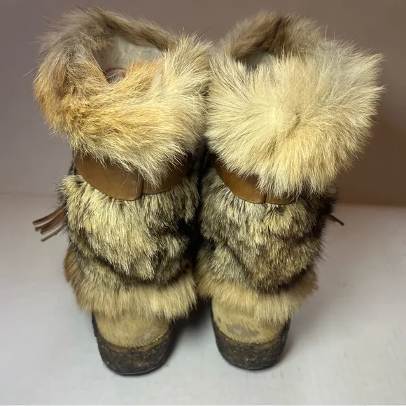 Vintage Tecnica Italian CoyoteFur &amp; Cowhide Apres-Ski Boots SZ 6.5