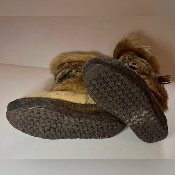 Vintage Tecnica Italian CoyoteFur &amp; Cowhide Apres-Ski Boots SZ 6.5