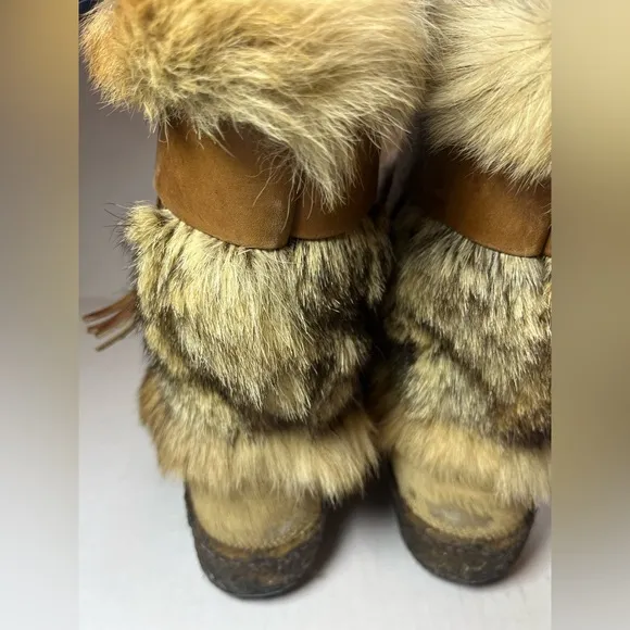 Vintage Tecnica Italian CoyoteFur &amp; Cowhide Apres-Ski Boots SZ 6.5