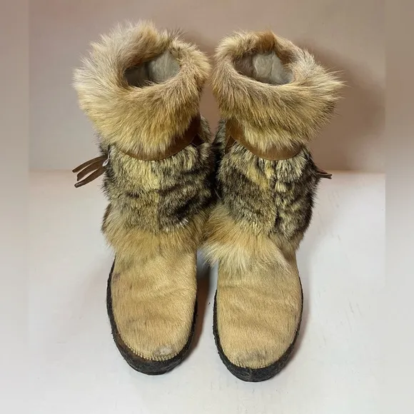 Vintage Tecnica Italian CoyoteFur &amp; Cowhide Apres-Ski Boots SZ 6.5