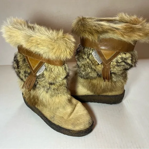 Vintage Tecnica Italian CoyoteFur &amp; Cowhide Apres-Ski Boots SZ 6.5