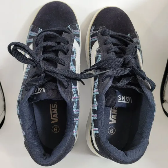 Vintage Vans Mercer Blue Plaid with White Side Stripe Suede Sneakers Womens US 9