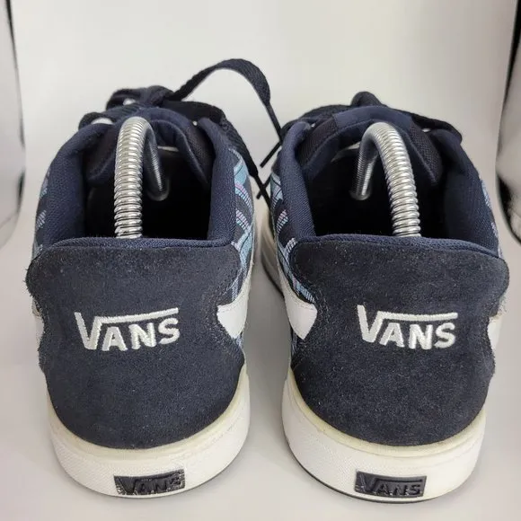 Vintage Vans Mercer Blue Plaid with White Side Stripe Suede Sneakers Womens US 9
