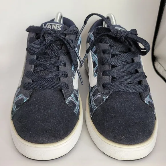 Vintage Vans Mercer Blue Plaid with White Side Stripe Suede Sneakers Womens US 9