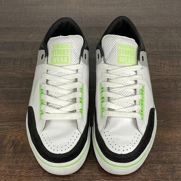 VISION STREET WEAR Super Trick Mens 9 VTG Y2K Skate Shoes Rare Wht/Blk/Grey/Grn