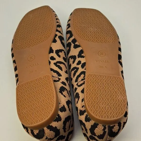 Vivaia Margot size 8 Women's Leopard Print Flat Walker Stretch Knit Ballet Flat