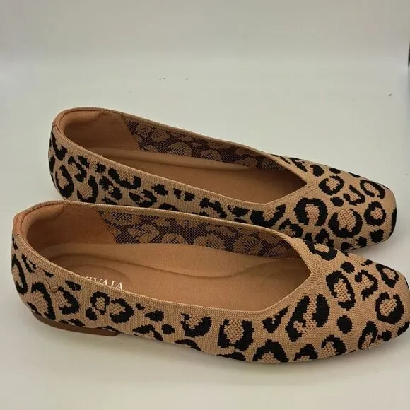 Vivaia Margot size 8 Women's Leopard Print Flat Walker Stretch Knit Ballet Flat