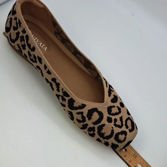 Vivaia Margot size 8 Women's Leopard Print Flat Walker Stretch Knit Ballet Flat