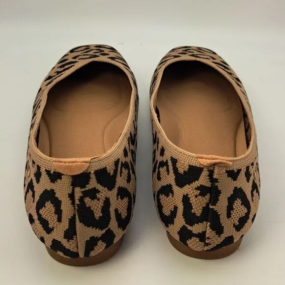 Vivaia Margot size 8 Women's Leopard Print Flat Walker Stretch Knit Ballet Flat