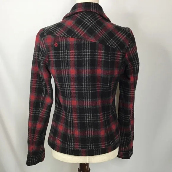Vtg Volcom Jacket Size Small Y2K Coat Wool Pea Tartan Plaid Red Black