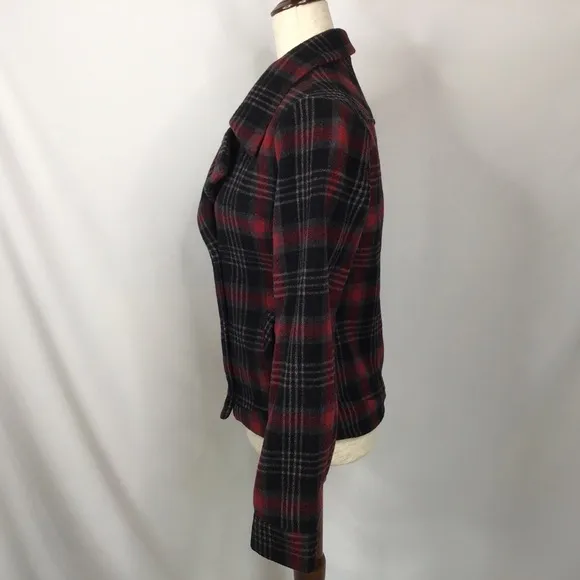 Vtg Volcom Jacket Size Small Y2K Coat Wool Pea Tartan Plaid Red Black