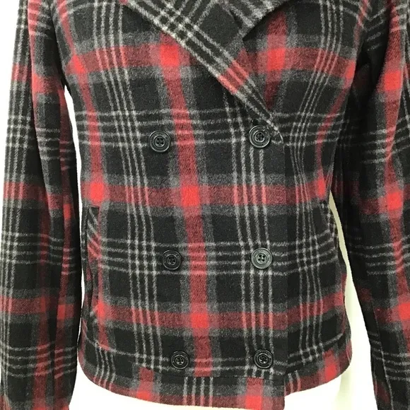 Vtg Volcom Jacket Size Small Y2K Coat Wool Pea Tartan Plaid Red Black