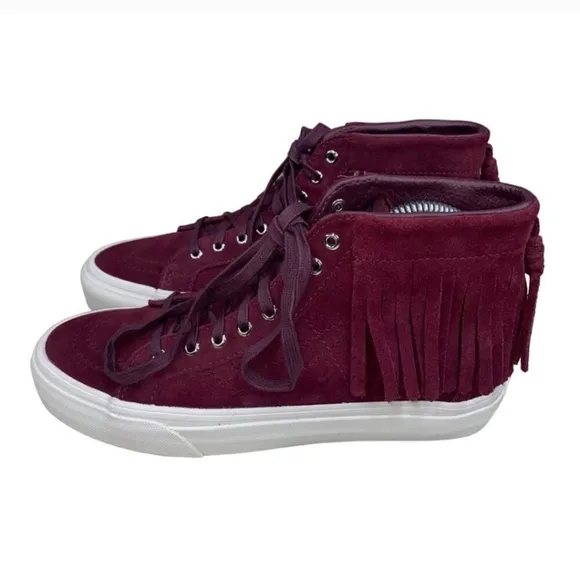 Women's Burgundy Suede Fringe High-Top Van Sneakers