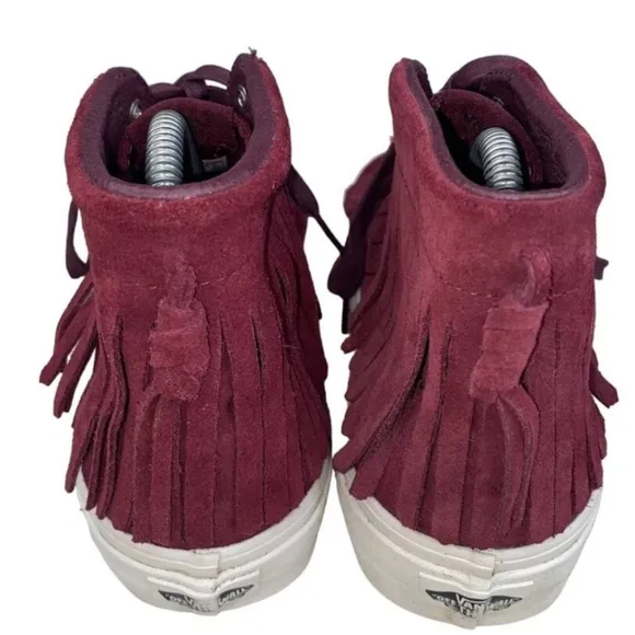 Women's Burgundy Suede Fringe High-Top Van Sneakers