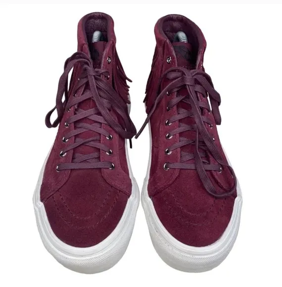 Women's Burgundy Suede Fringe High-Top Van Sneakers
