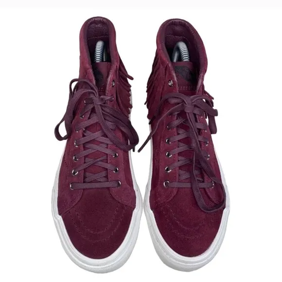Women's Burgundy Suede Fringe High-Top Van Sneakers