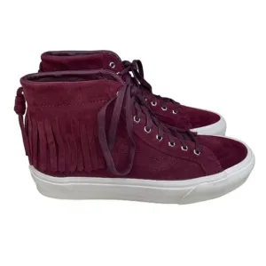 Women's Burgundy Suede Fringe High-Top Van Sneakers