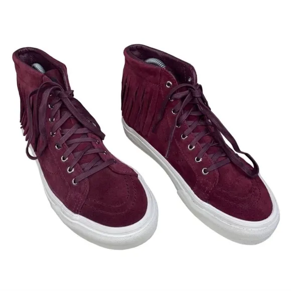 Women's Burgundy Suede Fringe High-Top Van Sneakers