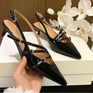 Women's Slingback Kitten Heels Sexy Pointed Toe Low Heels with Buckle Size: 8.5