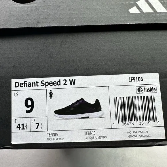 Womens Size 9 adidas Defiant Speed 2 Tennis Shoes Core Black Hard All Court