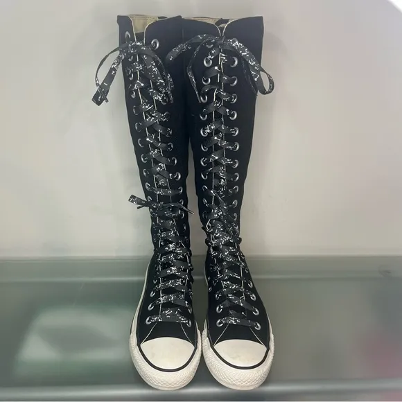 Y2K Converse Knee High Tall Chuck Taylor Shoes Black White Womens US 8 1V708