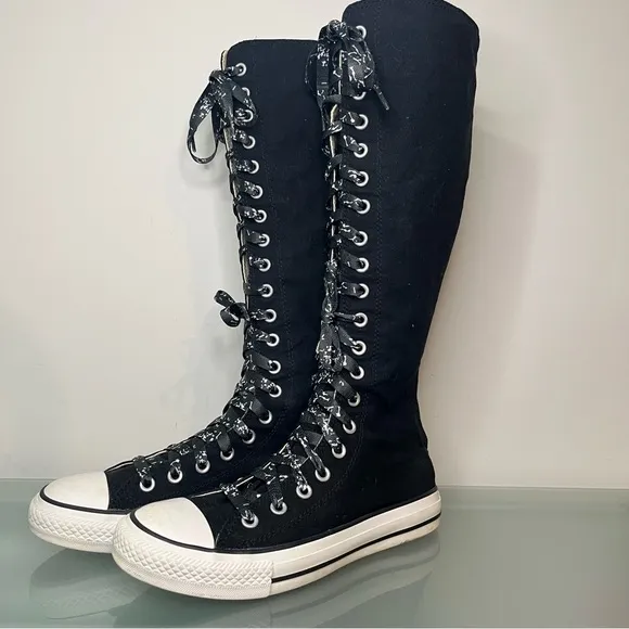 Y2K Converse Knee High Tall Chuck Taylor Shoes Black White Womens US 8 1V708