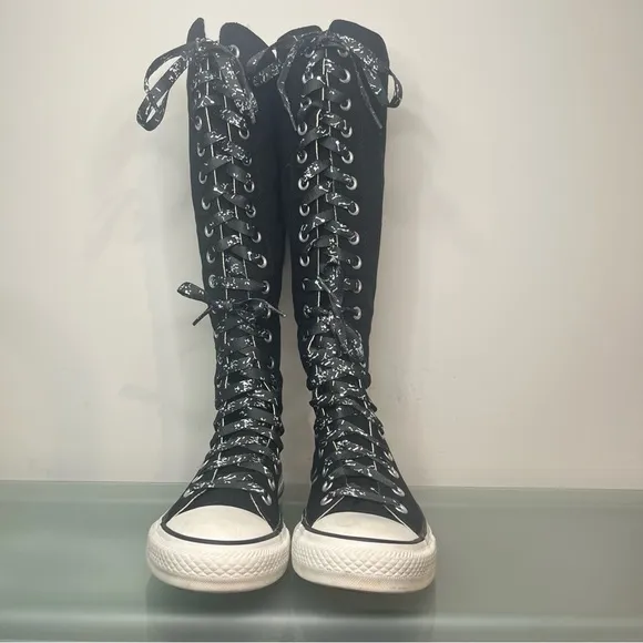 Y2K Converse Knee High Tall Chuck Taylor Shoes Black White Womens US 8 1V708