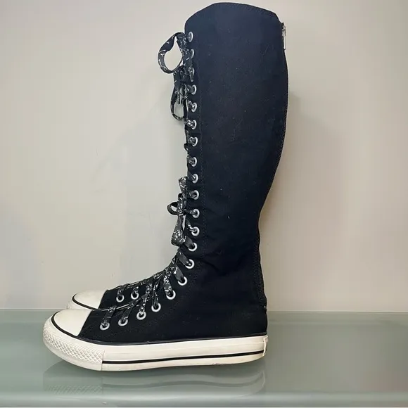 Y2K Converse Knee High Tall Chuck Taylor Shoes Black White Womens US 8 1V708